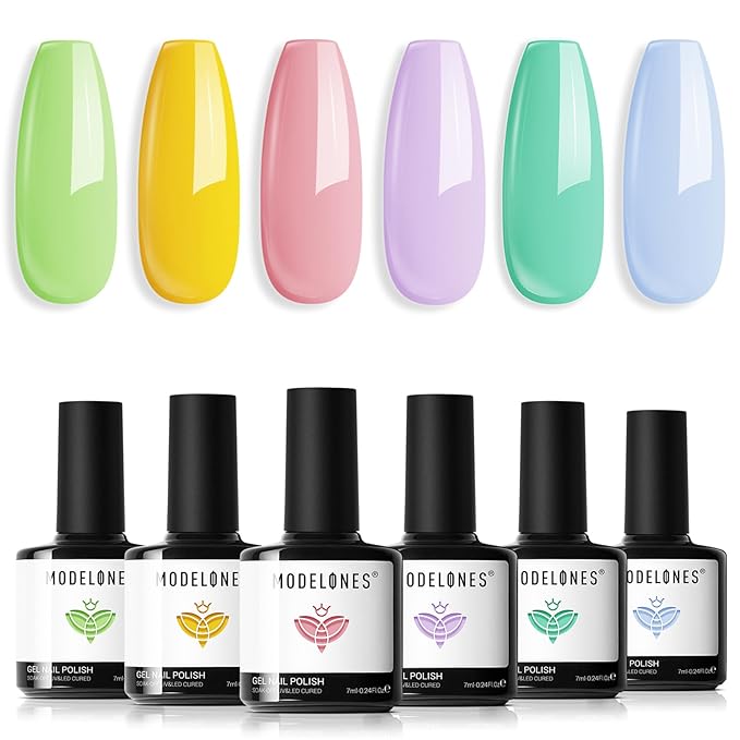 modelones Spring Gel Nail Polish Set, 6 Colors Pastel Yellow Green Pink Purple Blue Shades Pale Macaron Light Colors Nail Art Gel Design for Women Girl Nail Lovers Gift Salon DIY-VivaGrace Women