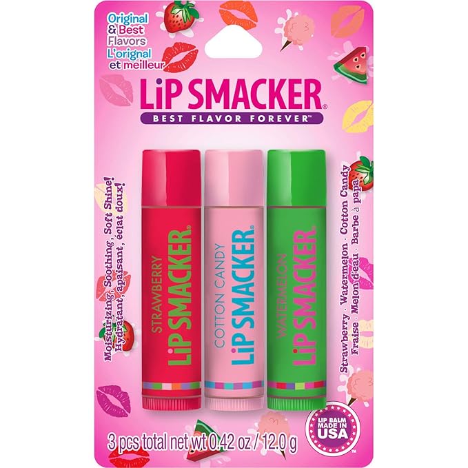 Lip Smackers Flavored Lip Balm Trio Original & Best, Strawberry Watermelon, Cotton Candy, Clear Matte, For Kids, Women, Men,3 Count (Pack of 1)-VivaGrace Women