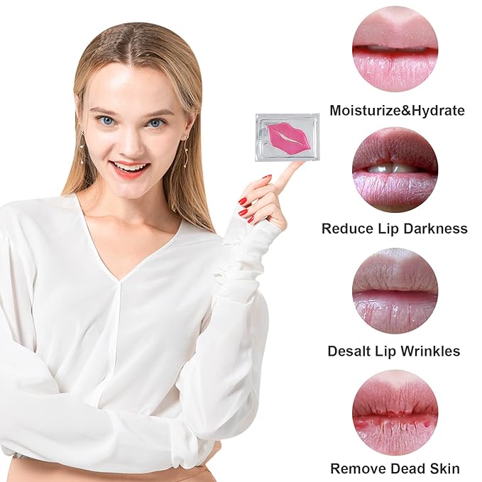 Adofect 30 Pieces Peach Moisturizing Collagen Lip Masks Crystal Lip Care Gel Pads Patches, Mouth & Lips Age Defying Masques - Great for Anti-Chapped, Anti-Wrinkle, Plump Your Lips, Rose Red-VivaGrace Women