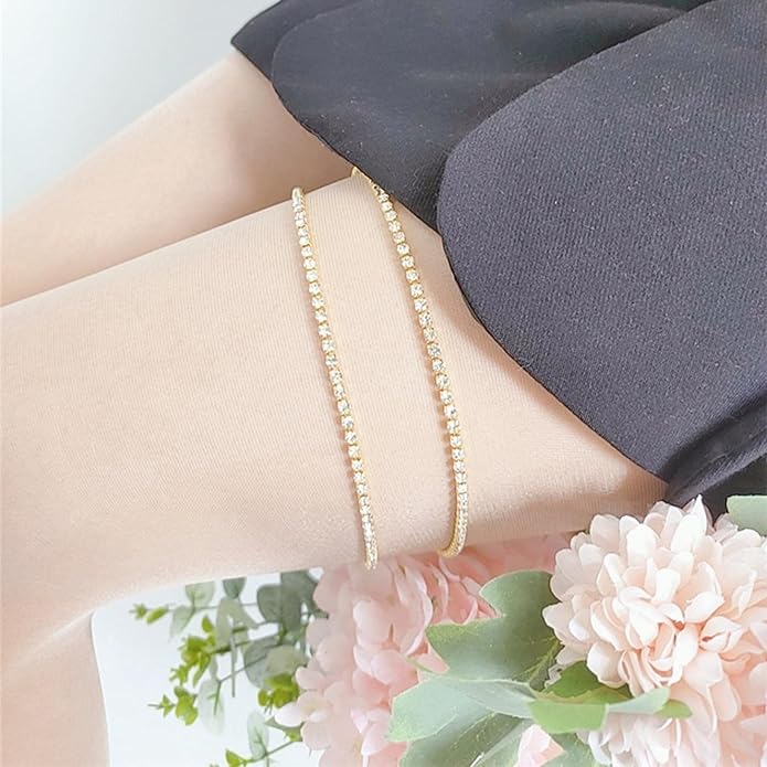 Boho Crystal Thigh Chain Gold Body Chain Leg Chains Body Jewelry Accessories for Women and Girls (Gold)-VivaGrace Women