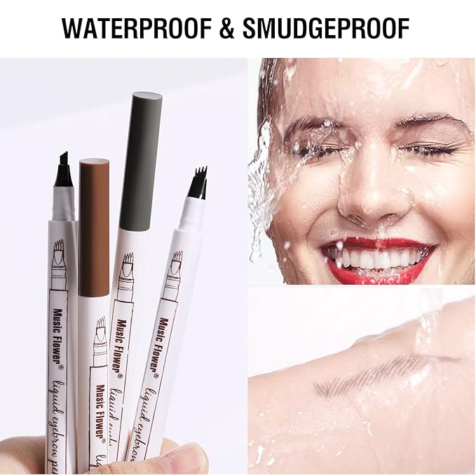 Music Flower Eyebrow Pen, Liquid Eyebrow Pen, Waterproof Brow Pencil with Micro-Fork Tip, Smudgeproof Long Lasting Fine Sketch Microblading Pen, Reddish Brown-VivaGrace Women