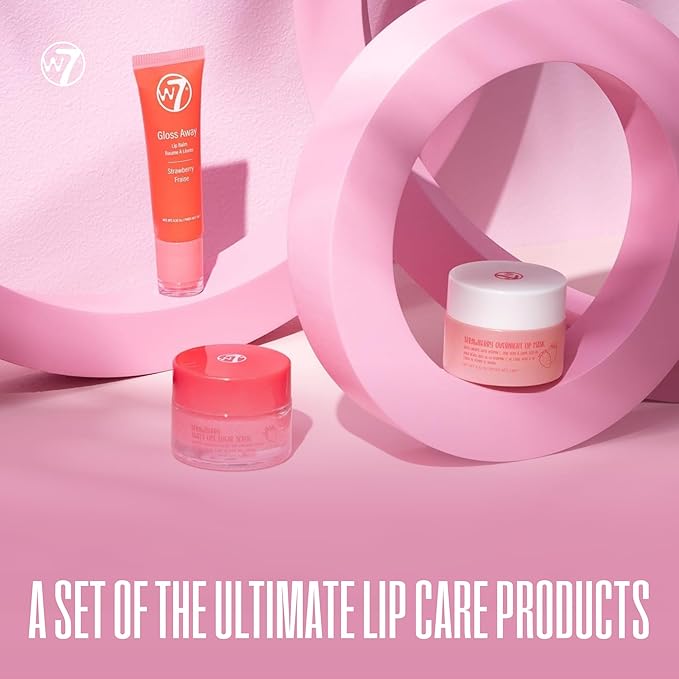 W7 Sweet Dreams Lip Care Trio - 3 Piece Set - Overnight Lip Mask, Lip Balm & Lip Scrub - Strawberry-VivaGrace Women