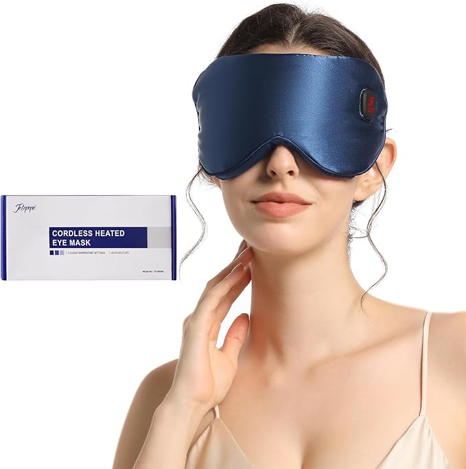 Heated Eye Mask for Dry Eyes, Cordless Warm Eye Compress for Blepharitis, Styes, 1500mAh Large Battery Capacity, Washable Cover, Gifts for Family and Friends (Blue)-VivaGrace Women