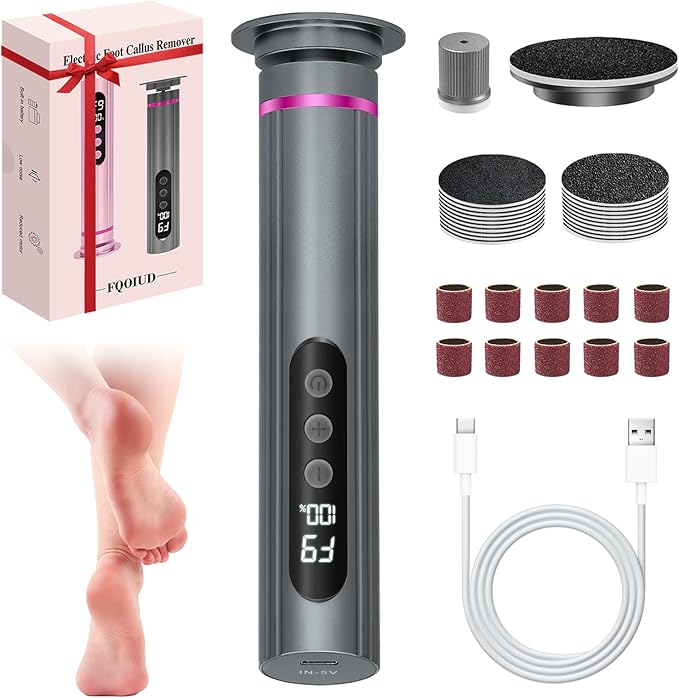 Callus Remover for feet- 2 in 1 Electric Foot File,Adjustable Speed Foot File with Sandpaper Discs & Grinding Heads, 9 Speeds Electric Foot Callus Remover, Pedicure Tools for Valentine's Day Gift-VivaGrace Women