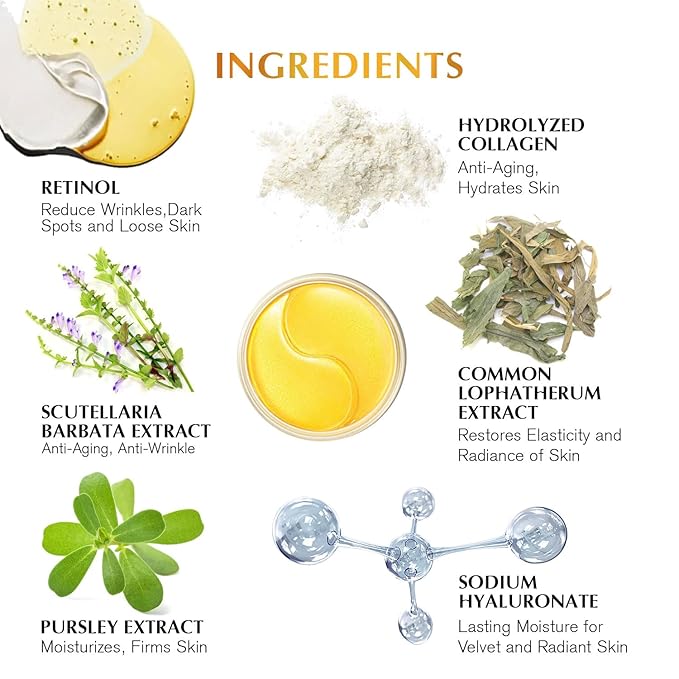 Enaskin Naturals Under Eye Patches Dark Circles Under Eye Masks for Puffiness - 24K Gold Eye Gel Pads Retinol Collagen Hyaluronic Acid Moisturizing & Reducing Wrinkles (24K Gold)-VivaGrace Women