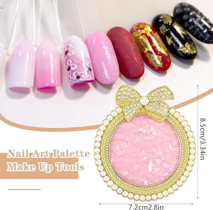 Resin Nail Art Palette, Nail Art Painting Mixed Color Palette Bow Decorated Nail Art Display Board with Pearls Nail Art Supplies Makeup Foundation Mixing Palette Manicure Tool-VivaGrace Women