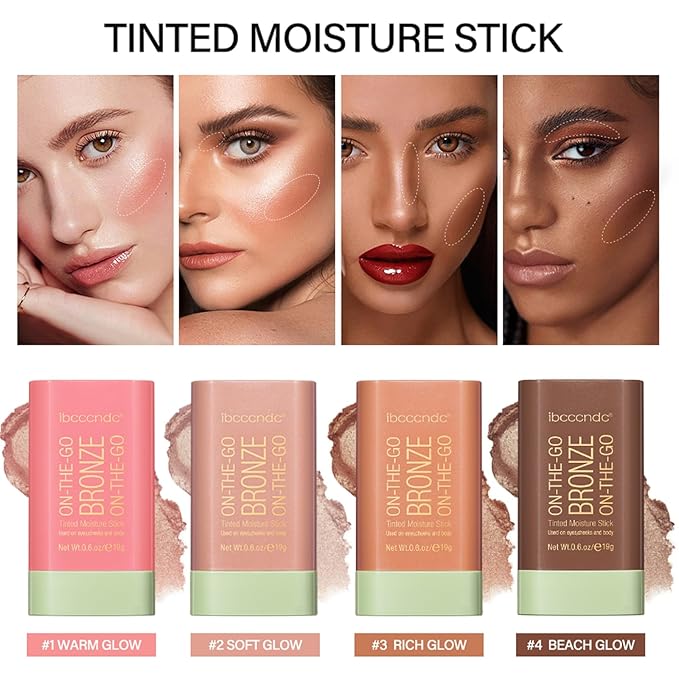 Cream Contour Stick, Face Shimmer Bronzer Stick, Blendable Natural Glow Highlighter Makeup Stick, Multi-Use Tinted Solid Moisturizer Stick,Body Face Illuminator Luminizer,02 Soft Glow-VivaGrace Women