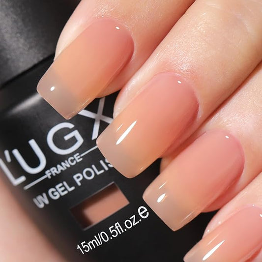 L'UGX Light Sheer Nude Gel Polish 15ML Neutral Fall Gel Nail Polish Translucent Natural U V French Gel Nail Color for Nail Art DIY Manicure at Home Salon Holiday Gifts for Women LGS-709