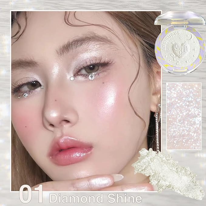 Glitter Sparkly Face Highlighter Makeup Palette Shimmer Radiant Glow Illuminator Iluminadores de Maquillaje 6g (01 Diamond Shine)-VivaGrace Women