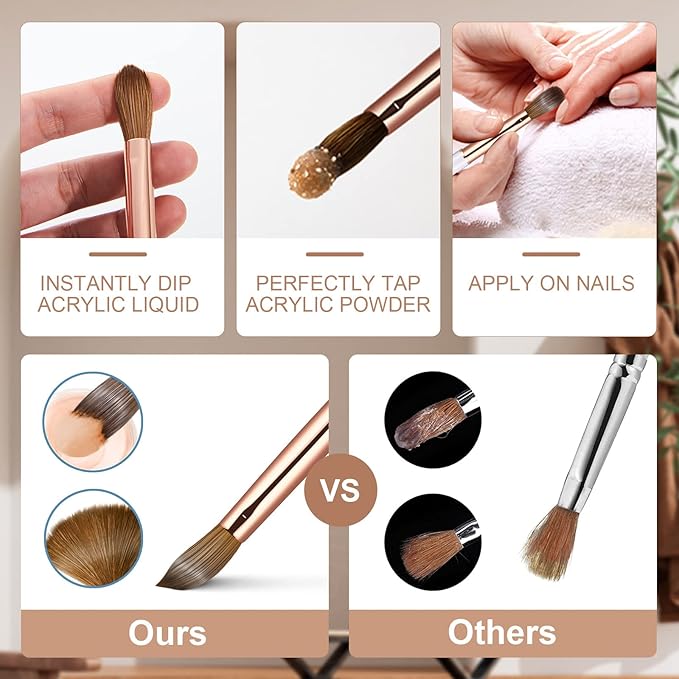 Acrylic Nail Brush Size 8,KEMEISI 100% Pure Kolinsky Nail Art Brushes Sturdy Handle Oval Shaped Acrylic Powder Nail Design Tools for Professional Manicure DIY Home Salon (Gold)-VivaGrace Women