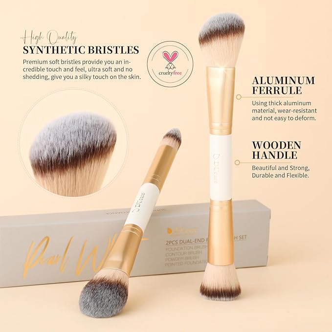 DUcare Makeup Brushes Duo End Foundation Contour Powder and Buffer Brush Bronzer Double Makeup Brush Set 2Pcs white-VivaGrace Women