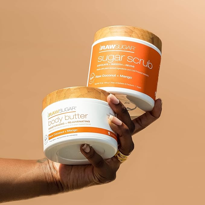 Raw Sugar Mango + Raw Coconut Body Ritual Bundle - Exfoliating Body Scrub and Body Butter, Formulated without Sulfates + Parabens, Body Care Products for Women & Men-VivaGrace Women