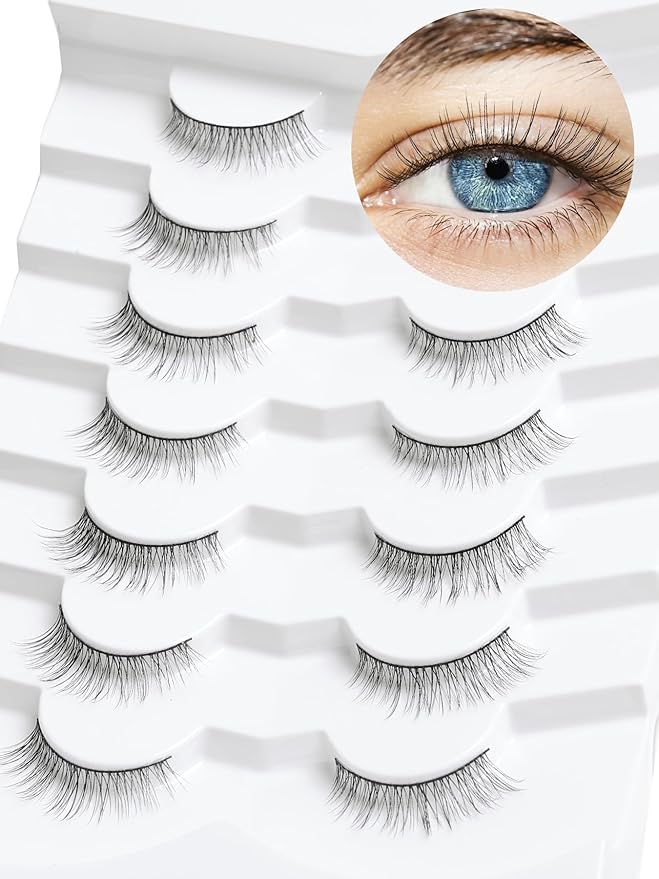 Natural Wispy Cat Eye Lashes - 3D Volume C Curl Eyelashes With Thin Band - 10mm Short Lashes - 7 Pairs-VivaGrace Women