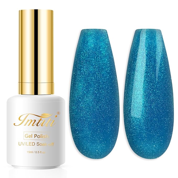 Imtiti Glitter Blue Gel Nail Polish, 0.5 fl oz Shimmer Blue Gel Polish UV/LED Soak Off Nail Design for Spring and Summer