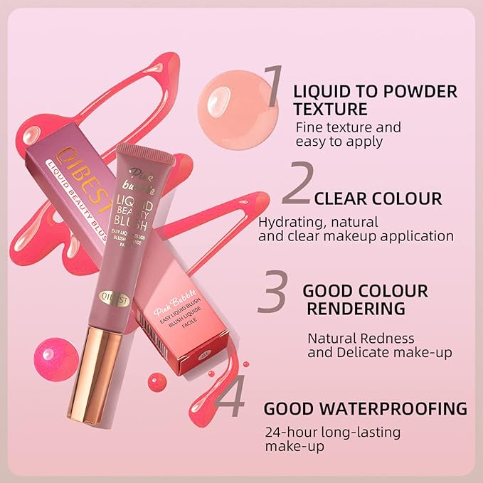 Liquid Blush Beauty Wand Matte Cream Blush Stick with Soft Cushion Applicator For Natural Cheek Tint Blendable Lightweight Long Lasting Dewy Finish makeup blush for Face(03 Plum Wine)-VivaGrace Women
