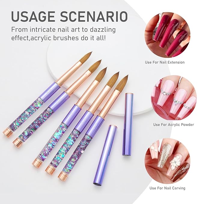 Acrylic Nail Brush Size #08, KEMEISI 100% Pure Kolinsky Nail Art Brushes Sturdy Handle Oval Shaped Acrylic Powder Nail Design Tools for Professional Manicure DIY Home Salon (Purple)-VivaGrace Women