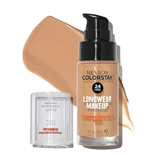 Revlon Liquid Foundation, ColorStay Face Makeup for Combination & Oily Skin, SPF 15, Medium-Full Coverage with Matte Finish, Natural Beige ((220), 1.0 oz-VivaGrace Women