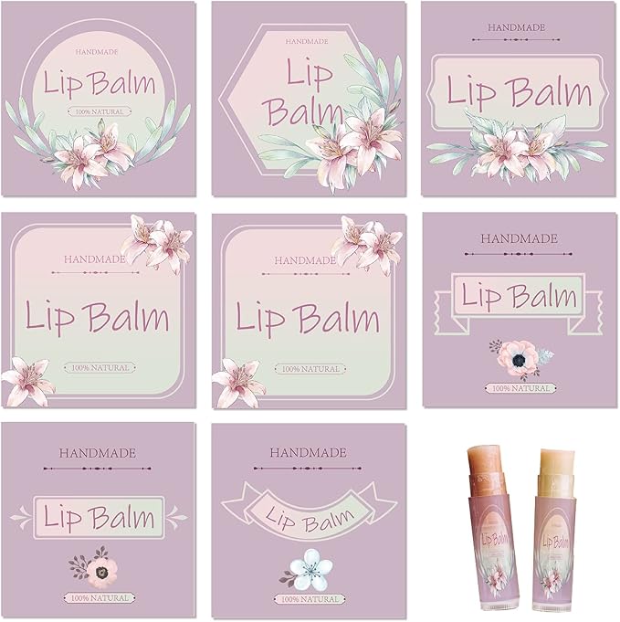 CRASPIRE Lip Balm Labels 80pcs Homemade Lip Balm Labels 2” Clear Lip Balm Labels for Tubes Printable Waterproof Lip Balm Stickers Labels for Lip Balm Handcream Candle Container（Flowers-Pink Purple）-VivaGrace Women