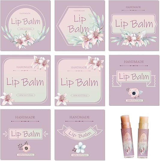 CRASPIRE Lip Balm Labels 80pcs Homemade Lip Balm Labels 2” Clear Lip Balm Labels for Tubes Printable Waterproof Lip Balm Stickers Labels for Lip Balm Handcream Candle Container（Flowers-Pink Purple）-VivaGrace Women