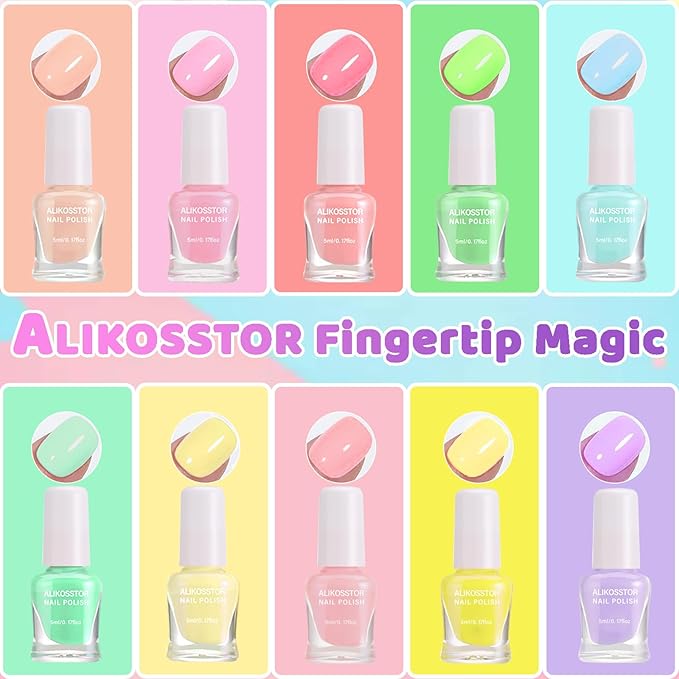 Kids Nail Polish - Non-Toxic Nail Polish Set for Girls, 10 Pastel Macaron Colors Quick Dry Peel Off Water Based Nail Polish Toys Kit for Toddler Teen