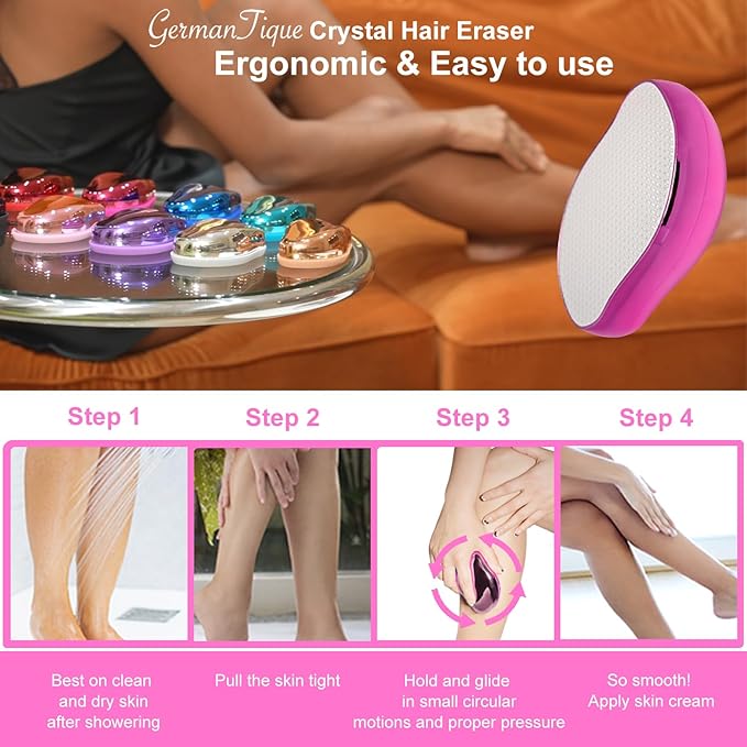 Crystal Hair Eraser,Natural Crystal Hair Remover,Reusable Painless Nano Glass Hair Removal Device Without Shaver,Gentle Crystal Epilator and Exfoliator for Soft Silky Skin(Hot Pink)-VivaGrace Women