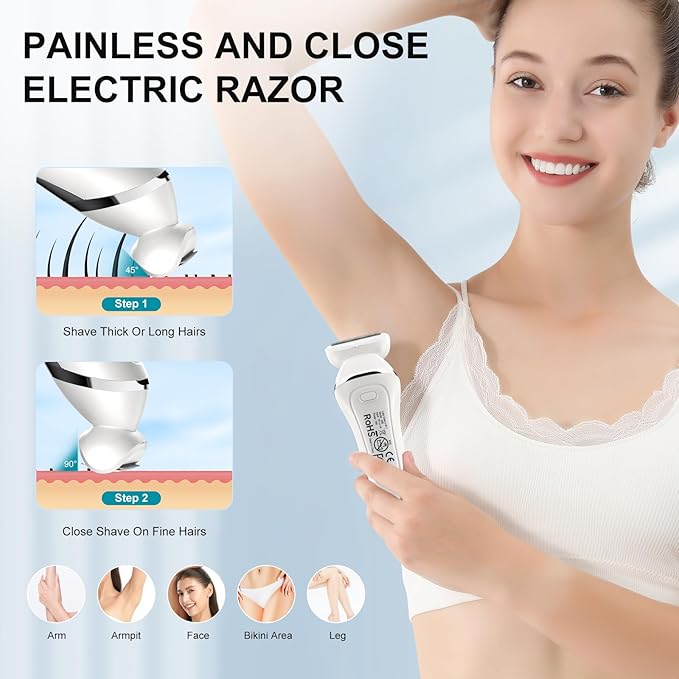 Electric Bikini Epilator for Women, 5 in 1 Hair Removal for Face, Chin, Arm, Leg, Armpit, Bikini Trimmer, IPX6 Waterproof, USB Rechargeable, Wet & Dry Lady Shaver,2 Speeds & 5 Cutter Heads-VivaGrace Women
