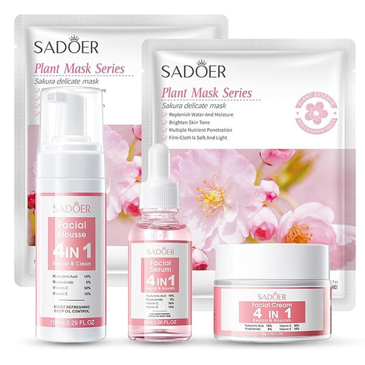 4 IN 1 Face Care Kit, Gifts for Women, Anti Aging Skin Care Set, Reduce Wrinkles with Hyaluronic Acid, Niacinamide, Vitamin C, Vitamin E, Daily Skin Care Routine, Face Skin Care Kit for Women Gift-VivaGrace Women