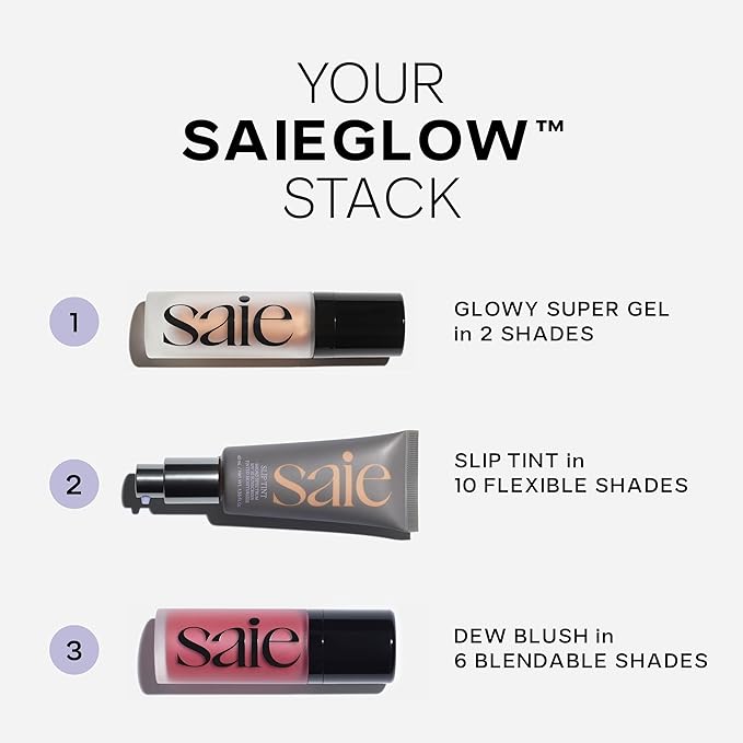 Saie Dew Blush - Lightweight Liquid Blush with a Blendable + Buildable Cream Finish - Dewy Cheek Tint with Doe Foot Wand Makeup Applicator - Warm Dusty Rose - Cutie (.40 oz)-VivaGrace Women