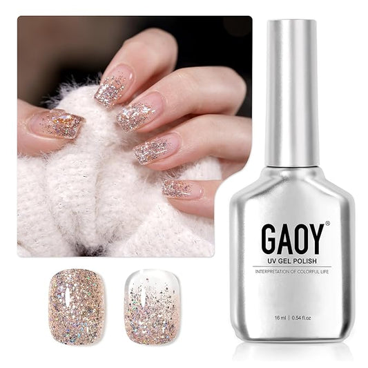 GAOY Sparkly Gel Polish, 16ml Champagne, Diamond Shiny UV Gel for Nail Art, Soak Off Nail Polish Home DIY, 2349 Gilded Bubbles