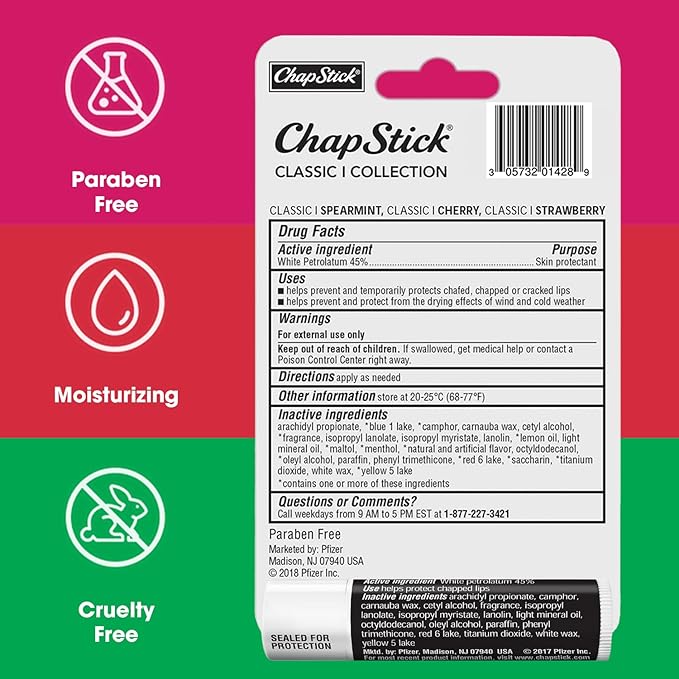 ChapStick Lip Care Bundle – Classic Collection 3-Pack with Spearmint, Cherry & Strawberry ChapStick + Classic Original Lip Balm, 0.15 Oz Ea (5 Piece Set)-VivaGrace Women