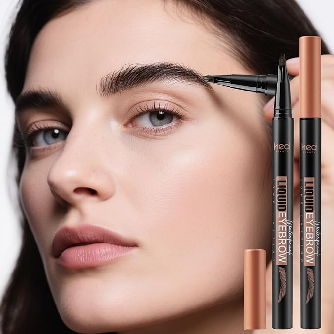 Microblading Eyebrow Pen - Waterproof Liquid Eyebrow Pencil with Angled Eyebrow Brush, Shapes & Fills Hair-Like Looking Brows, Lasts All-Day,Eye brow Pencil for Women and Girls Makeup,Soft Black