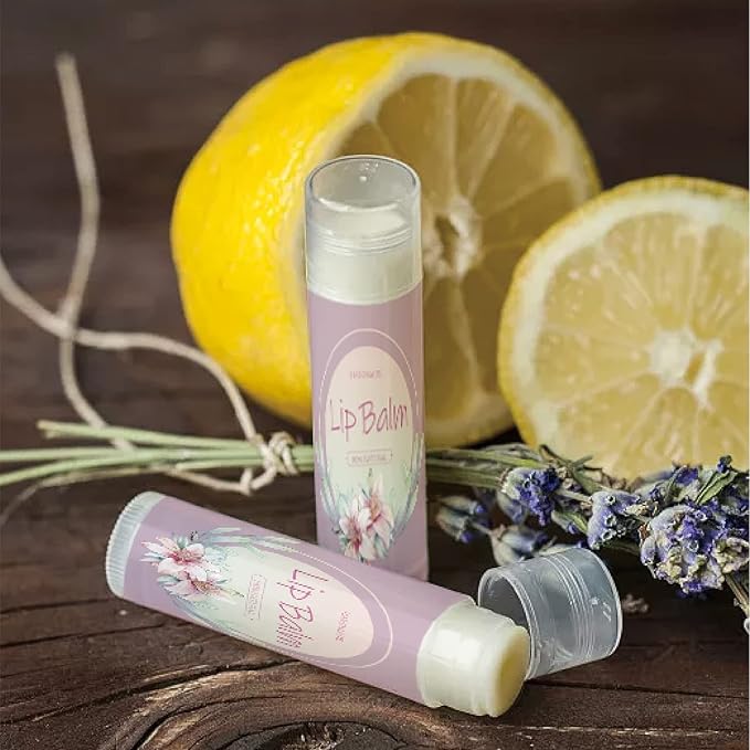 CRASPIRE Lip Balm Labels 80pcs Homemade Lip Balm Labels 2” Clear Lip Balm Labels for Tubes Printable Waterproof Lip Balm Stickers Labels for Lip Balm Handcream Candle Container（Flowers-Pink Purple）-VivaGrace Women