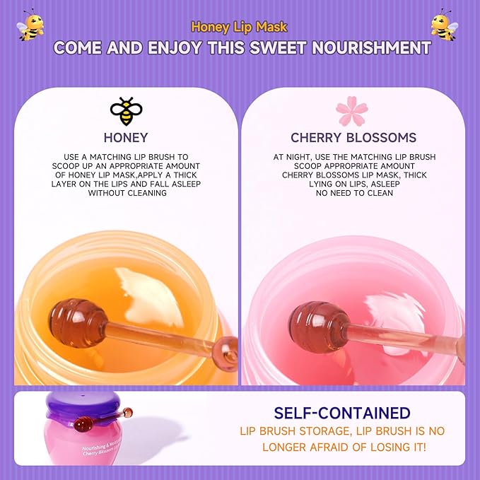 Sakura & Honey Lip Mask with Stick, Day & Night Repair Deep Moisture and Fade Lip Lines, Rich in Vitamin E & Cherry Blossom Extract Beeswax Essence Natural Lip Enhancer Care Sleeping Lip Mask-VivaGrace Women