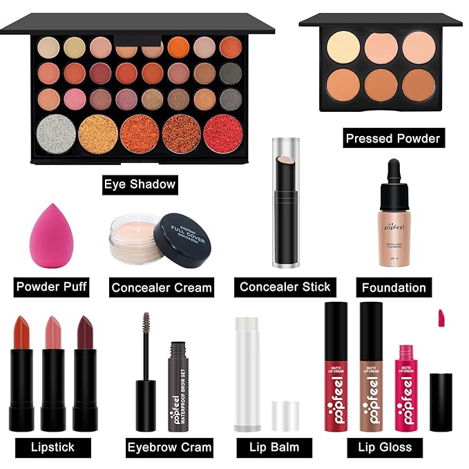 All-in-one Makeup Full Gift Set for Women, Include Makeup Brush, Eyeshadow Palette, Lip Gloss Set, Lipstick, Blush, Foundation, Concealer, Mascara, Eyebrow Pencil-VivaGrace Women