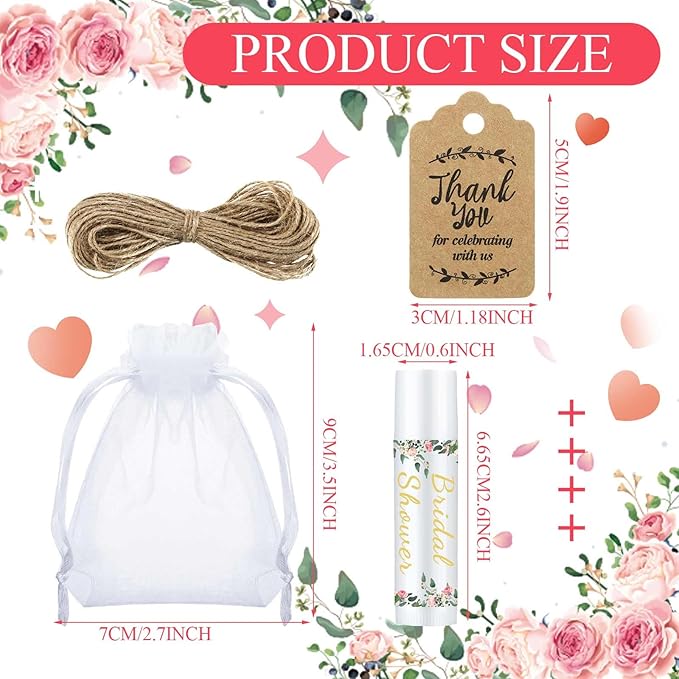 Demissle 50 Pcs Bridal Shower Lip Balm Gift Set with 100 Pcs Organza Bags Thank You Tags 20 Meters Rope wedding Party Favor for Guest Favors Gift Party Decoration Souvenirs(Floral)-VivaGrace Women