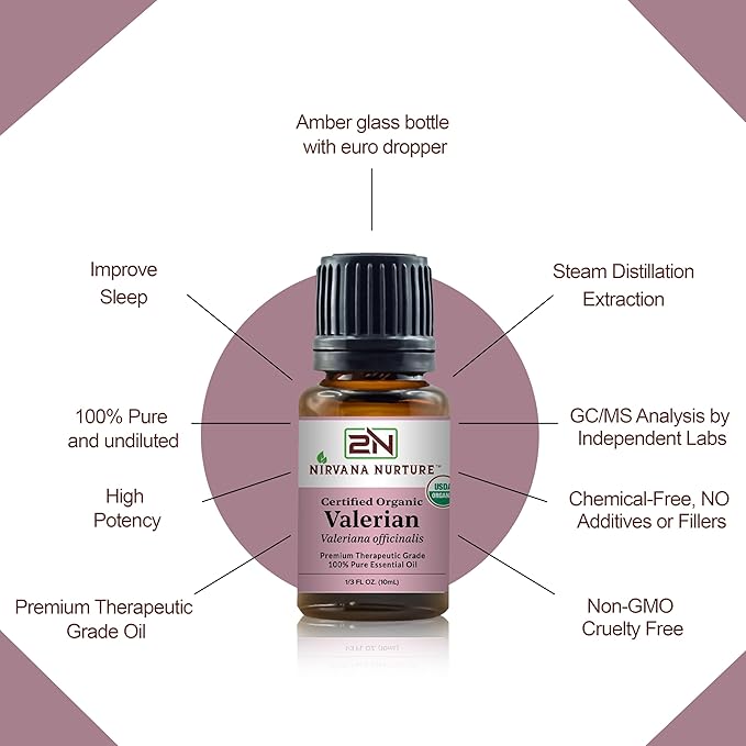 Valerian Essential Oil USDA Certified Organic 100% Pure Premium Therapeutic Grade, Undiluted - Aromatherapy Diffuser for Calm and Relaxation, Skin Care, Hair Care-VivaGrace Women