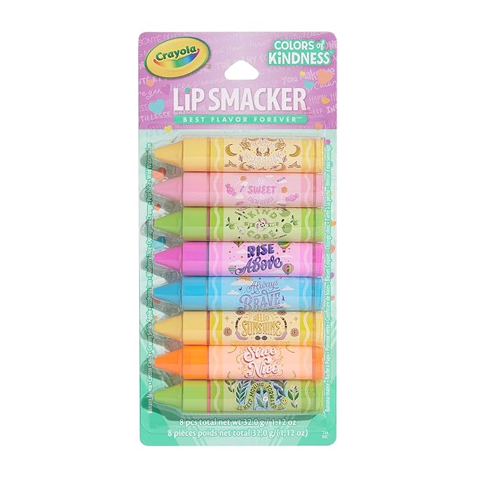 Lip Smacker Crayola Party Pack - 8 Moisturizing Lip Balms, Hydrating & Protecting, Fun Flavors, Glossy Finish, Cruelty-Free - Color of Kindness-VivaGrace Women