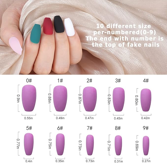 Teenitor Matte Press On Nails Coffin, 288pcs Press On Nails Medium Length Coffin Glue On Nails Set, 12 Color Press On Coffin Nails, Short Coffin Press On Nails With Nail Glue