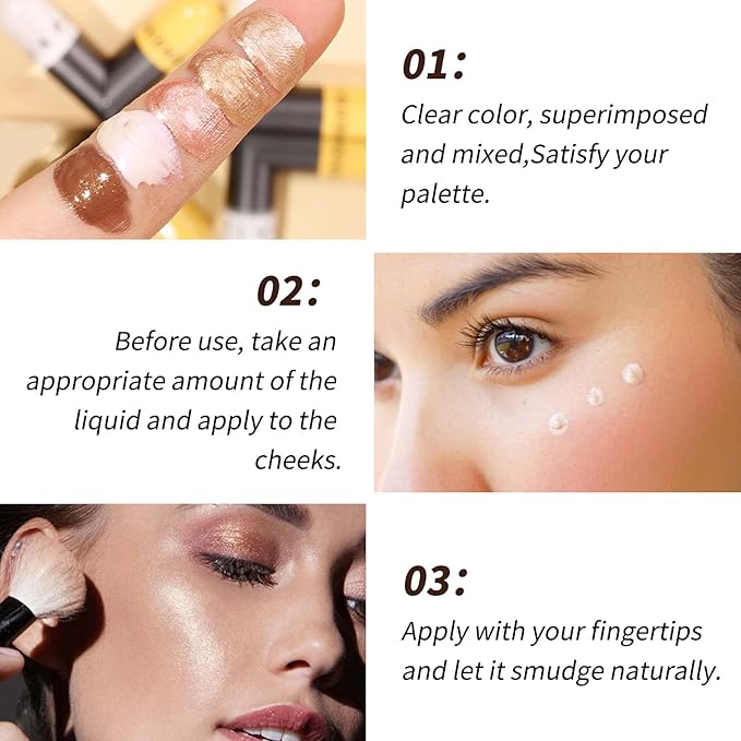 AKARY Liquid Highlighter Makeup for Face Body, Contour Foundation Illuminator Boom Stick, Highlighting Shade Longwear Shimmer Glow Makeup, Valentine's Day gift (01 Pearlescent White + Warm Brown)-VivaGrace Women
