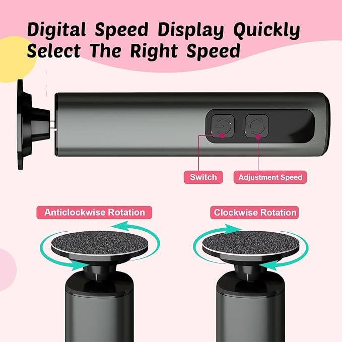 Electric Foot Callus Remover & Nail File - Electric Callus Remover for Feet, 9 Adjustable Speeds, 1800mAh Rechargeable, Portable Aluminum Body w/Type-C Charging for Home & Travel (Black)-VivaGrace Women