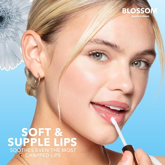 Blossom Moisturizing and Hydrating Shimmer Sparkle Lip Oil with Olive Oil + Grape Seed Oil, Infused with Real Flowers, 3g, Coconut-VivaGrace Women