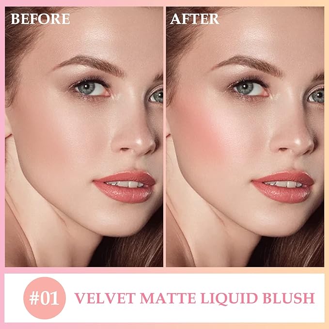 Boobeen Liquid Blush Velvet Cream Blush Makeup Matte Soft Gel Face Blush Makeup for Cheeks, Lightweight Blendable Liquid Blush Stick, Long-lasting Smooth Natural Blush Color