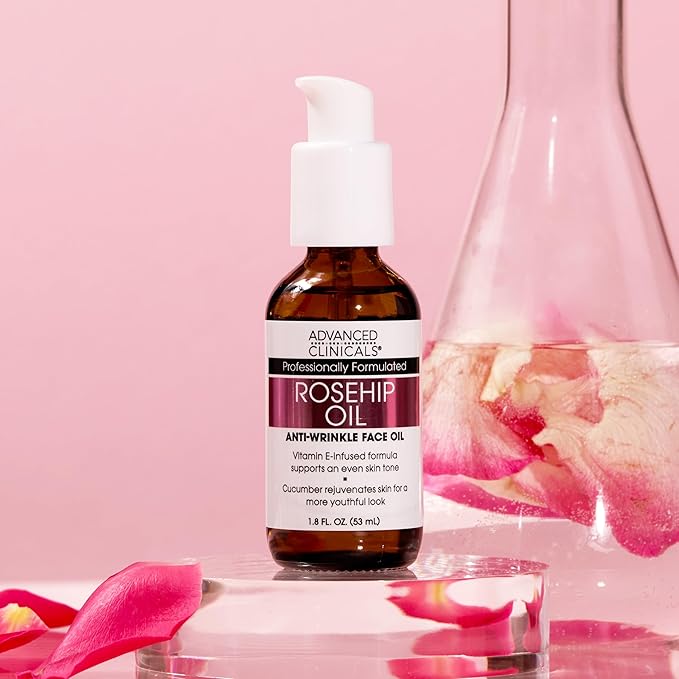 Advanced Clinicals Rosehip Oil For Face With Vitamin E + Botanicals Helps Improve Look Of Dark Spots, Wrinkles, Fine Lines, & Uneven Looking Skin Tone | Moisturizing Skin Care Face Serum, 2-Pack-VivaGrace Women