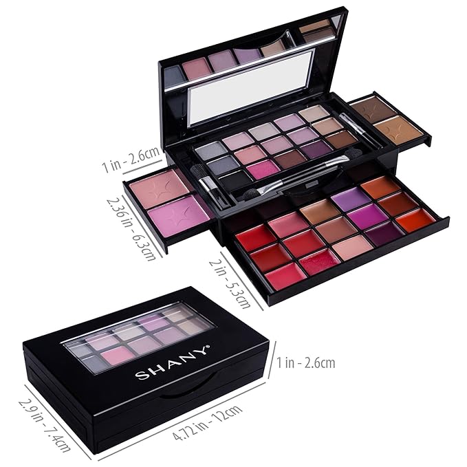 SHANY Fierce & Flawless All-in-One Makeup Set Compact with Mirror, 15 Eye Shadows, 2 Bronzers, 2 Blushes and 15 Lip/Eye Glosses, Makeup Applicators, Premium Giftable Packaging-VivaGrace Women