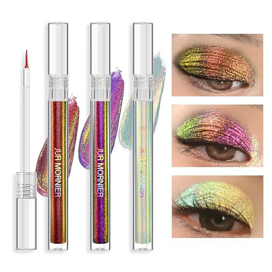 Multichrome Liquid Eyeshadow Set,3 Colors Multi-Dimensional Eye Liner Makeup,High Pigment Waterproof Metallic Eyeshadow,Ultre Fine Tip Glitter Eyeshadow (101+102+103)