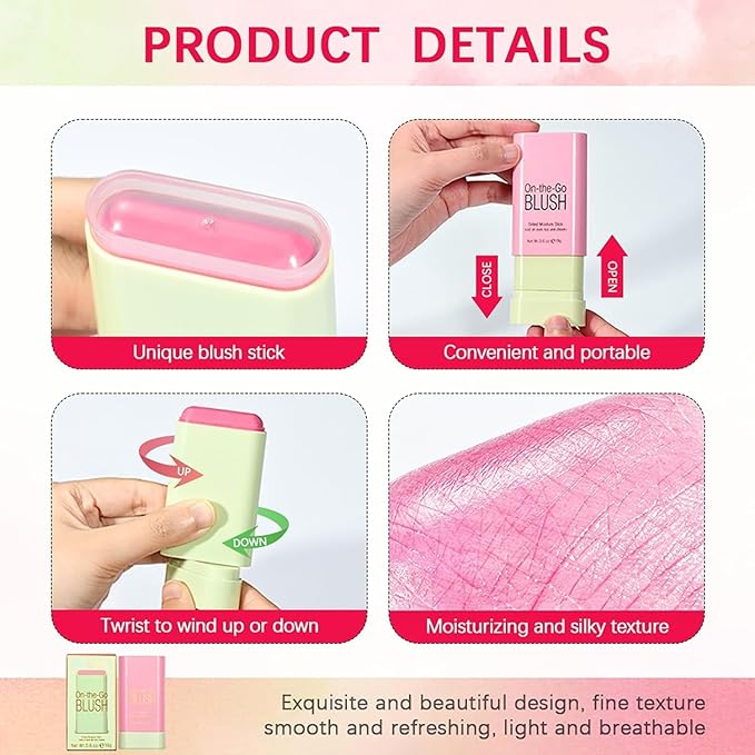 Multi-Use Makeup Blush Stick, Cream Blush Stick, Tinted Solid Moisturizer Stick for Cheek & Eyes & Lips, Waterproof Natural Nude Makeup, Suitable for All Skin (3#Coral Orange)-VivaGrace Women