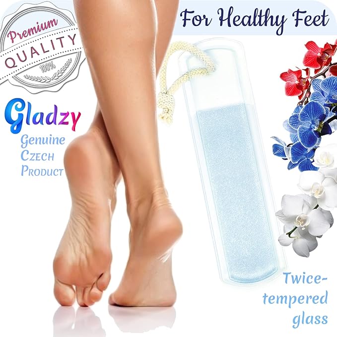 Genuine Czech Glass Foot File by GLADZY - Gentle Callus Remover Foot Rasp, Pedicure & Spa Rough Skin Scrubber, Two-Sided Etched Different Grit Surface, Professional Toenail & Heels Care, Made in EU-VivaGrace Women