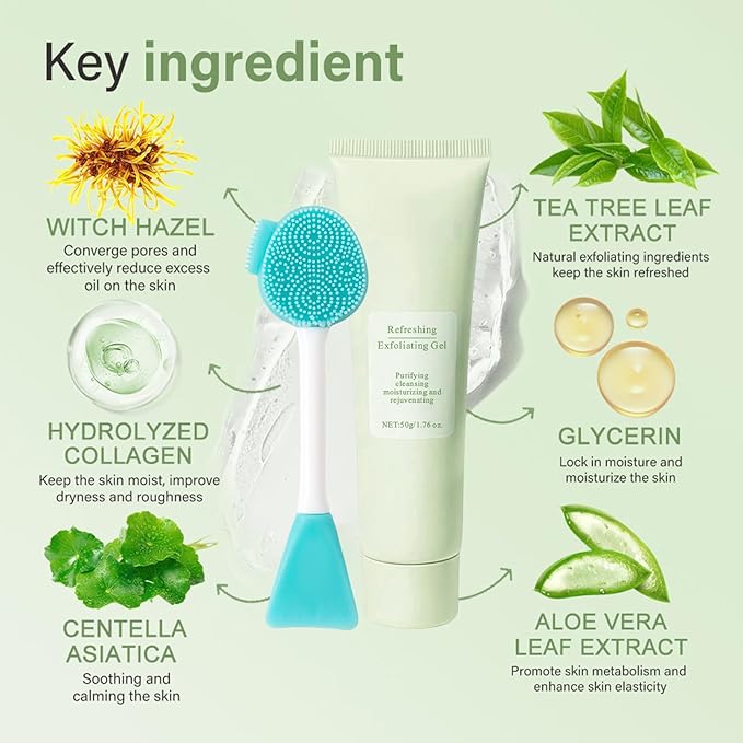 KOEC Purifying Exfoliating Gel with Face Washing Brush, Exfoliating Face Wash, Deep Cleansing Peeling Gel for the Whole Body, Facial Scrub Exfoliator, Oil & Dirt Cleanser for All Skin Types (2PCS)