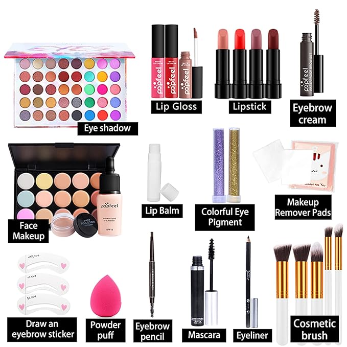 Multi-purpose Makeup Kit All-in-One Makeup Gift Set Colours Mix Eyeshadow Concealer Lip Gloss Pressed Powder and Powder Blusher Cosmetic Makeup Palette Set Kit #092-VivaGrace Women