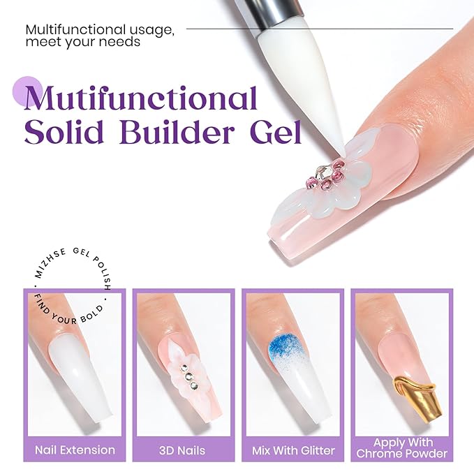 MIZHSE Solid Builder Gel for Nails, 60g White 3D Gel Nail Art Sculpting Non-Sticky Carving Hard Extension Soak Off UV LED for Salon Manicure Home DIY-VivaGrace Women